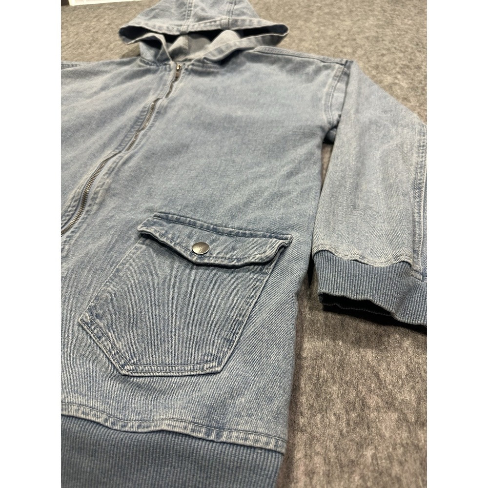 91 Cotton On Denim Blue Light Wash Hooded Full Zip Jean Jacket - Size 8 - Picture 3 of 11